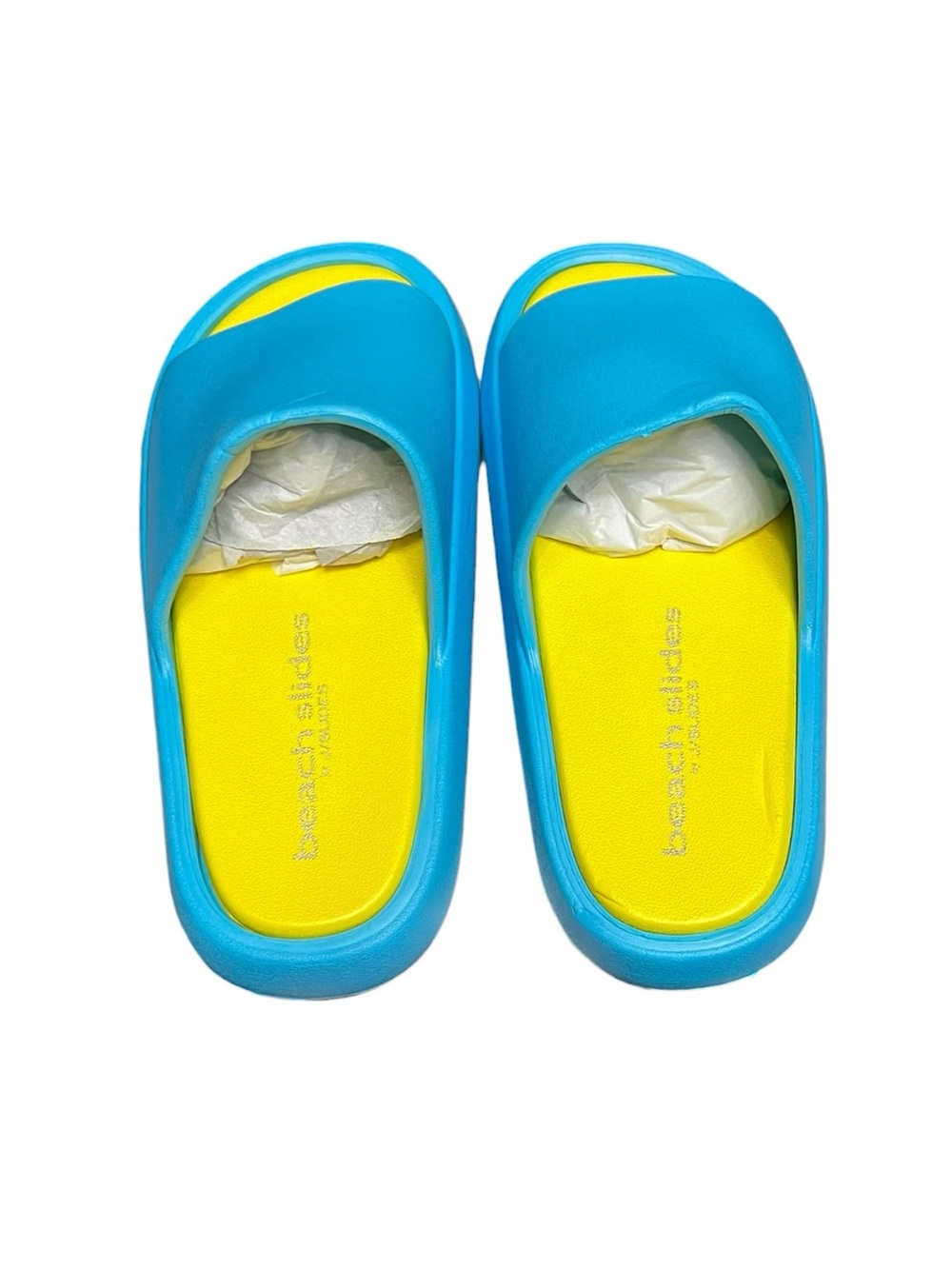 🌻NEW J/Slides Squish Beach Slides Turquoise Yellow Cushioned Sandals Women's 7 - Picture 9 of 12
